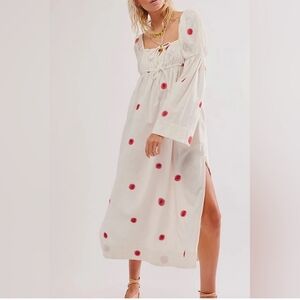 Nwot Free People Emory Embroidered Boho Midi Dress  Linen Cotton Blend White